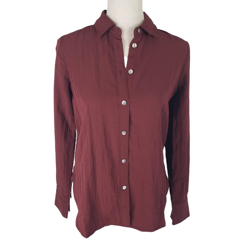 NWT Madewell Paxton Relaxed Fit Viscose Button Down Collared Burgundy Shirt XXS